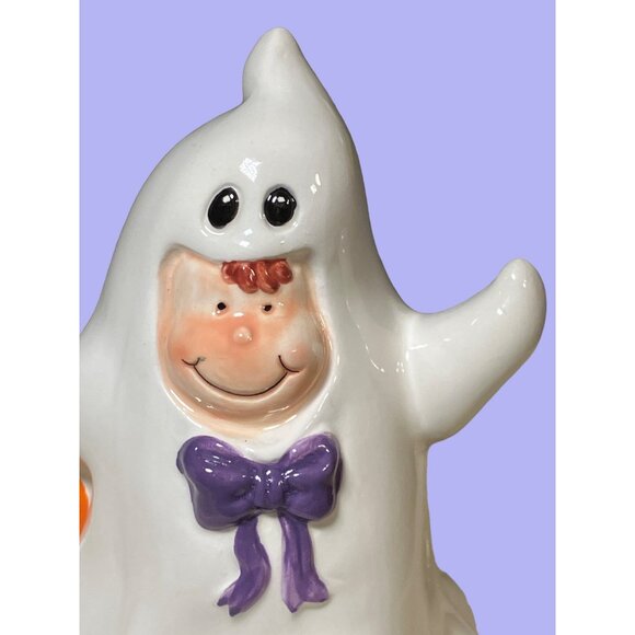 Halloween Decor Child Dressed as Ghost Figurine - Picture 2 of 11